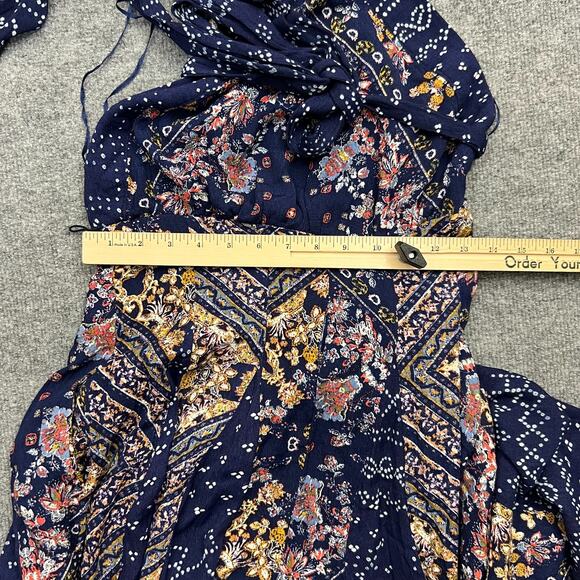 Free People Shangri-La Wide Leg Halter Jumpsuit Blue Scarf Print Sz 2 NEW $198 - Picture 16 of 16